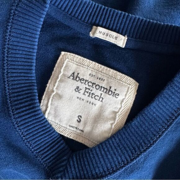 Y2K Abercrombie & Fitch Sweater Cotton Mens Blue Muscle Fit V Neck Size S - Picture 6 of 7